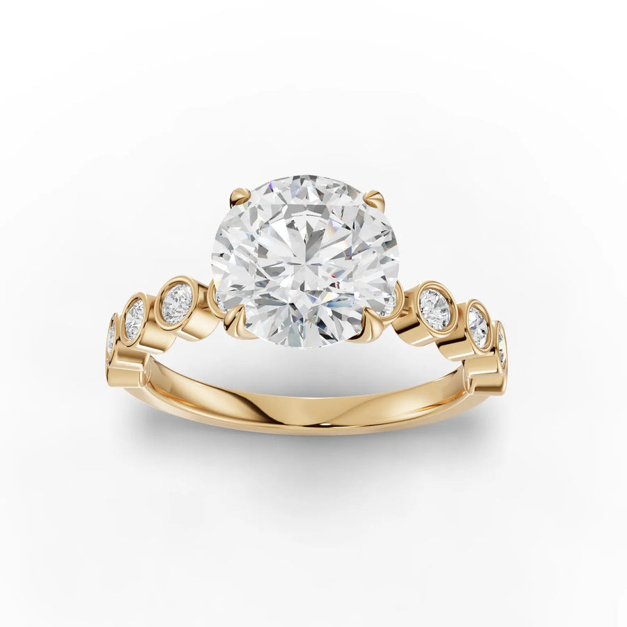 2.20 CT round lab-grown diamond pavé ring yellow gold top view