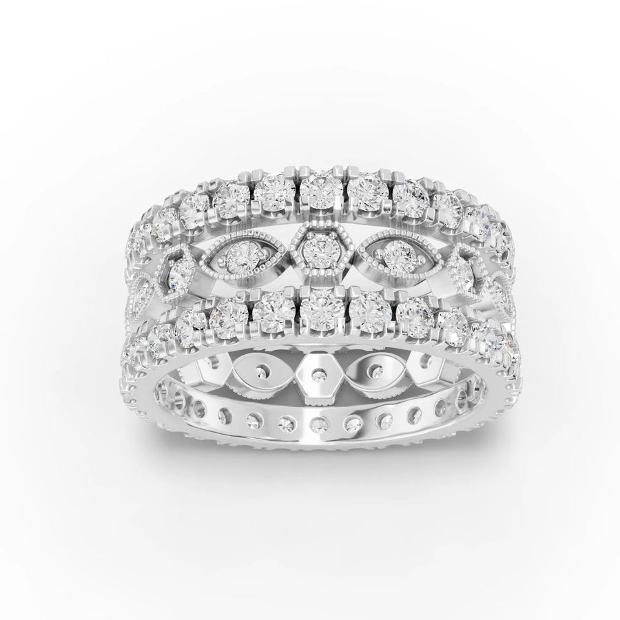 1.97 CT round infinity pavé lab grown diamond bridal set with 72 diamonds and matching flush-fit band