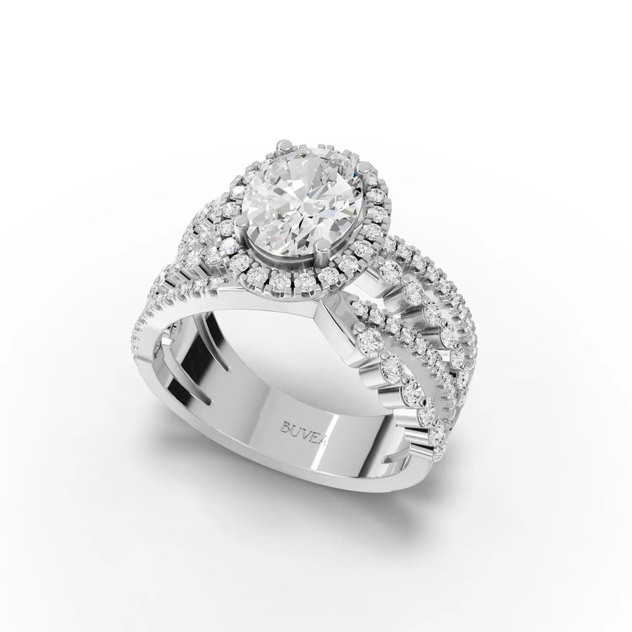 2.44 CT oval halo ring white gold angled profile