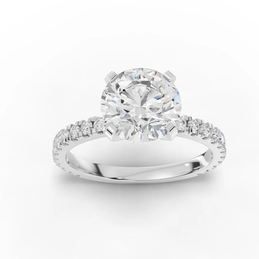 2.37 CT round solitaire pavé lab grown diamond ring with 2.00 CT center stone in 18K gold