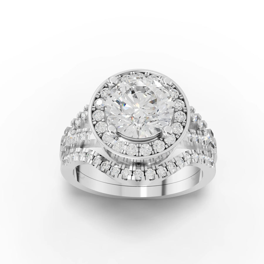Triple halo ring white gold angle