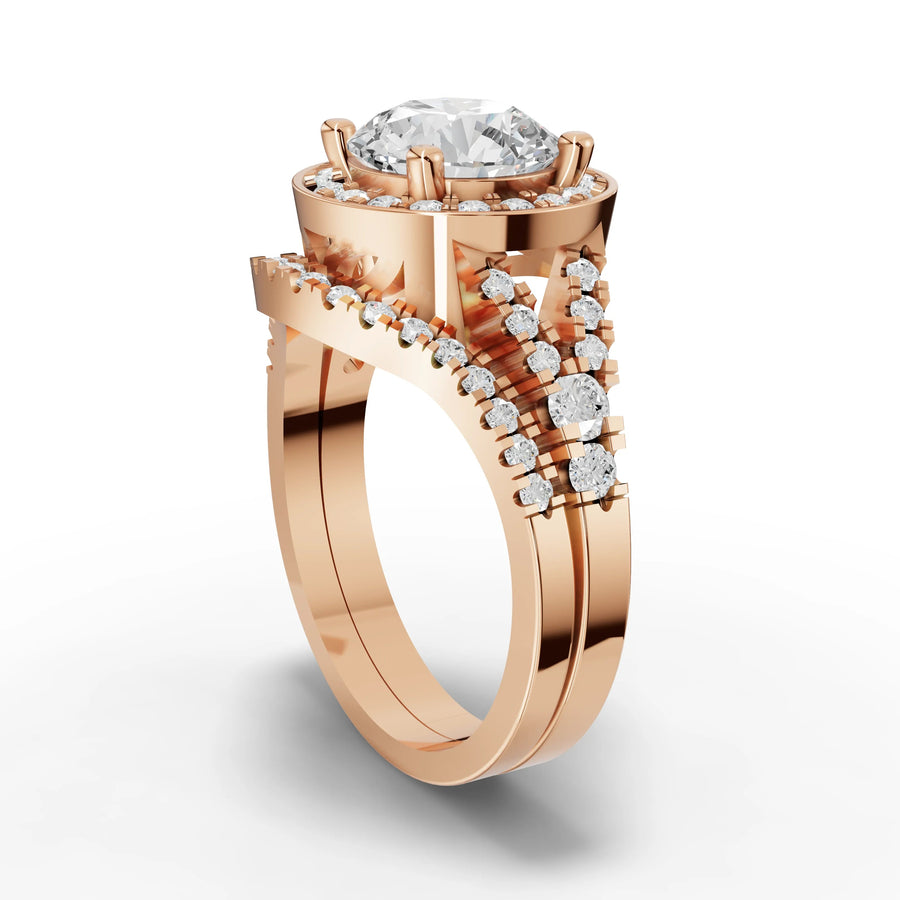 Lab-grown halo ring rose gold close-up