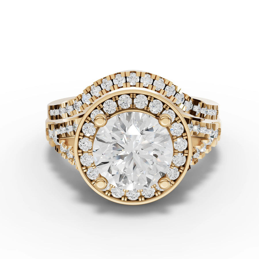 2.46 CT round lab-grown halo ring yellow gold top