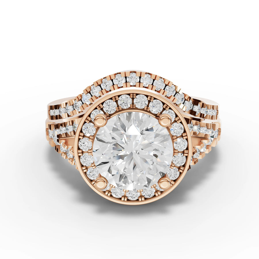 Lab-grown halo ring yellow gold close-up