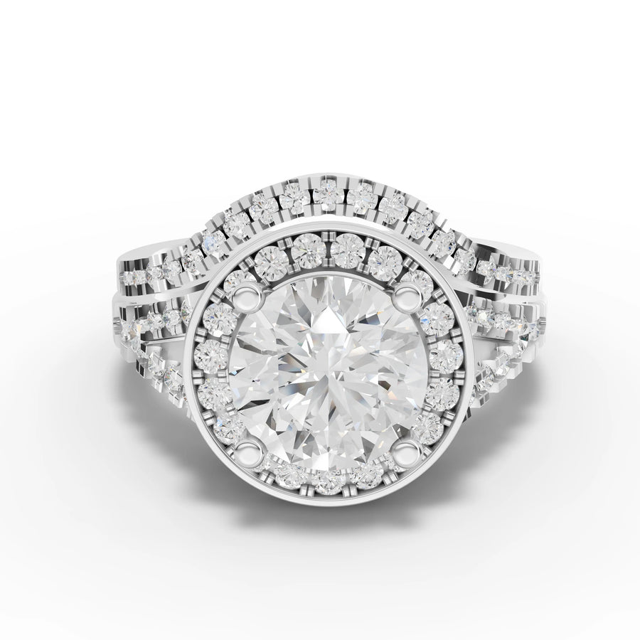 2.21 ct round halo lab diamond ring with 1.50 ct center and pavé band