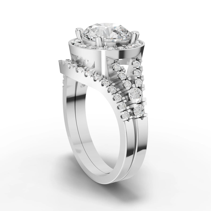 Lab-grown halo ring white gold close-up