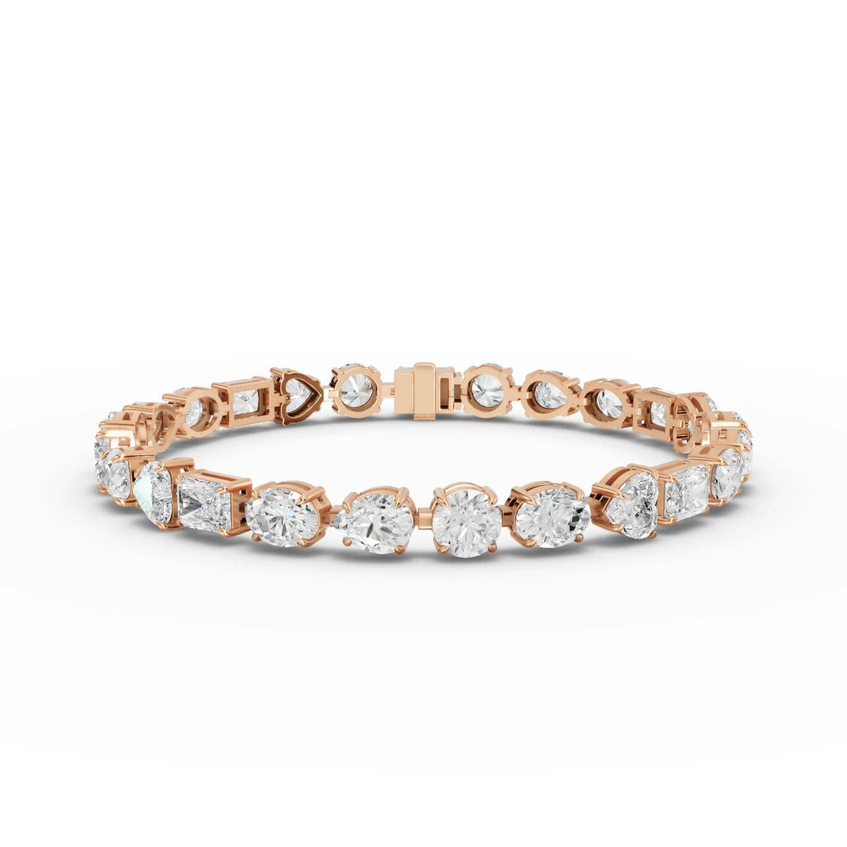 Lab-grown diamond mixed cut bracelet yellow gold close-up
