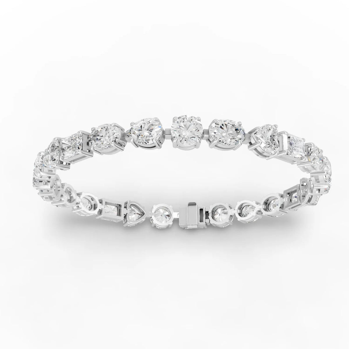 Lab-grown diamond mixed cut bracelet white gold close-up