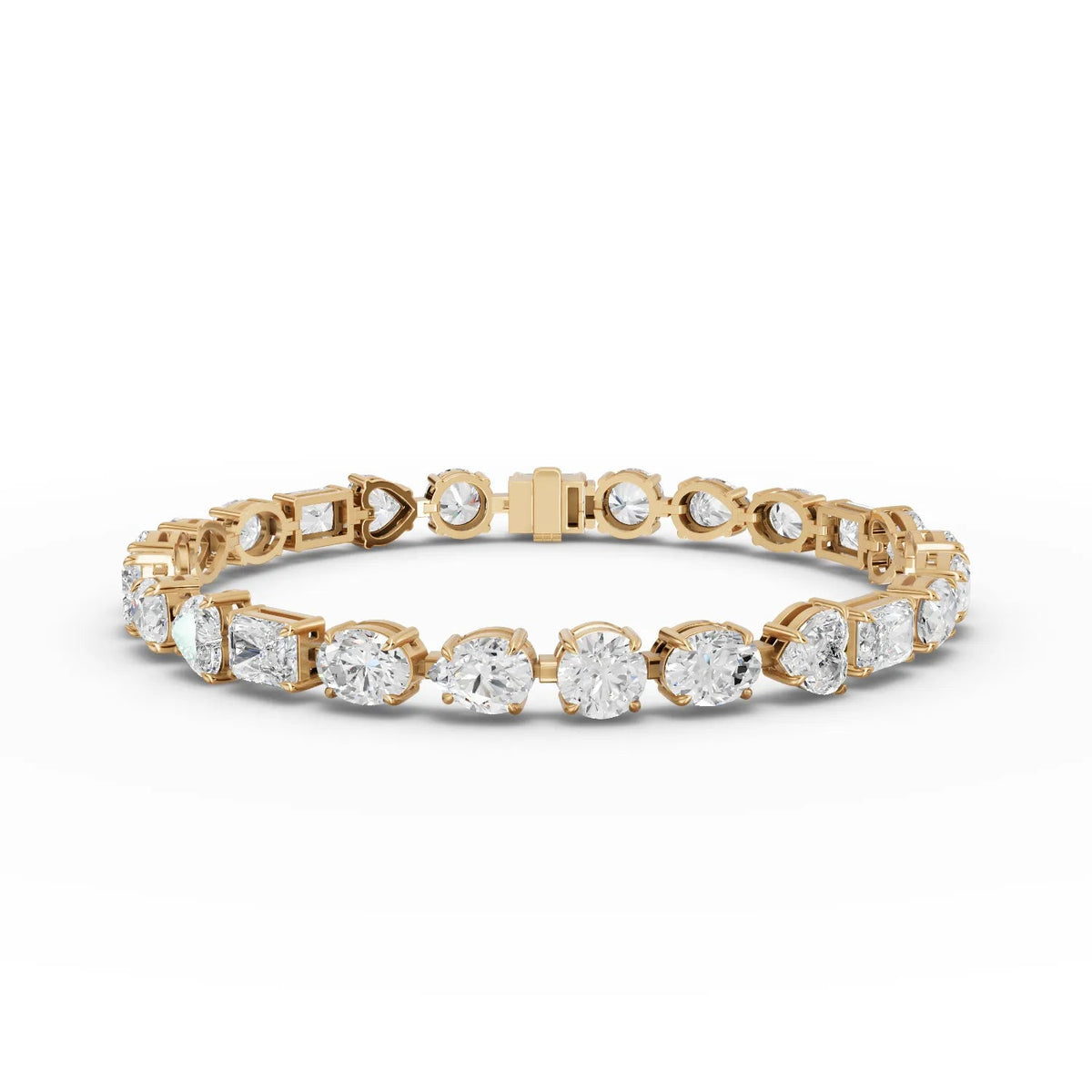 25 CT lab-grown diamond mixed cut bracelet yellow gold front view