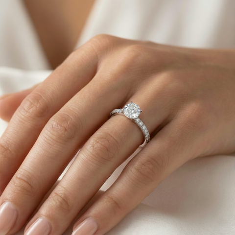 1.04 CT Round Lab-Grown Diamond Ring with Diamond Band