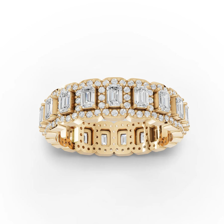 Emerald-cut eternity diamond band yellow gold top view