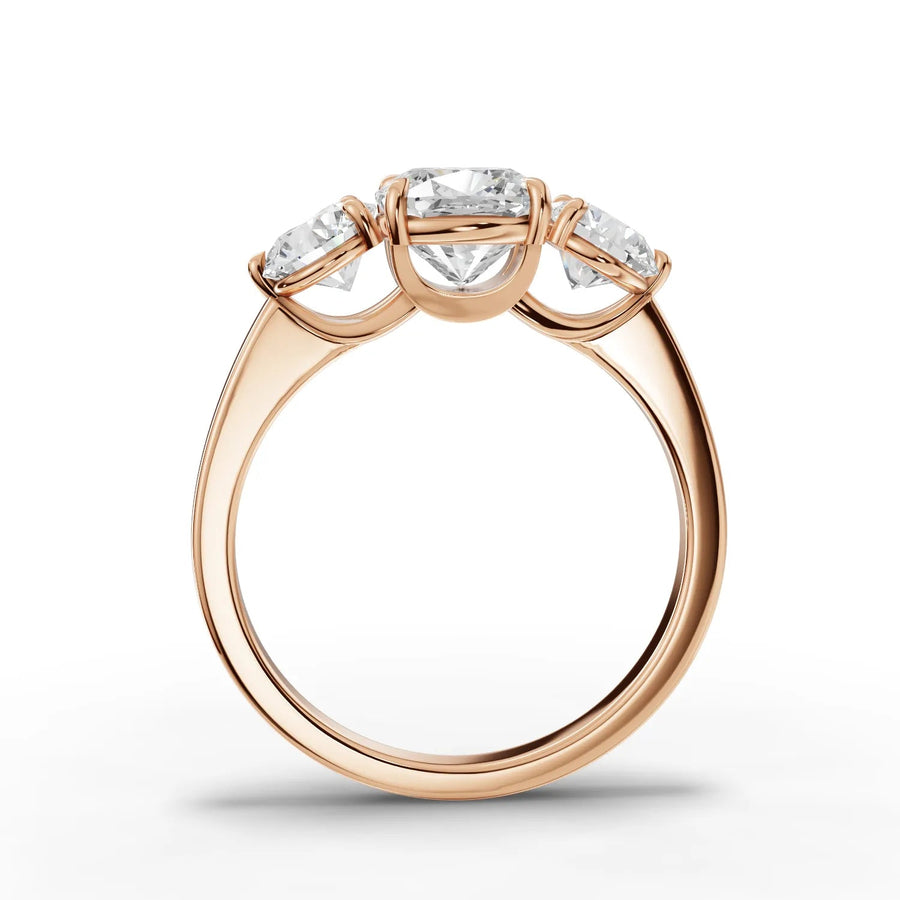 Cushion trinity lab-grown ring rose gold close-up