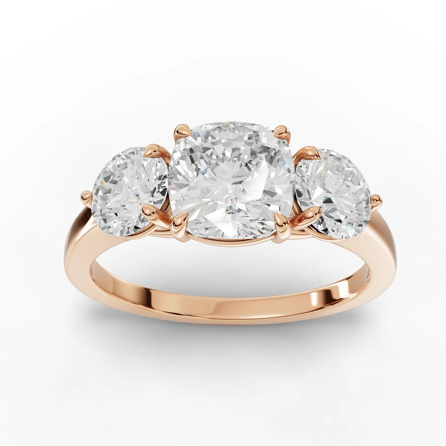 2.50 CT cushion trinity lab-grown diamond ring rose gold top view