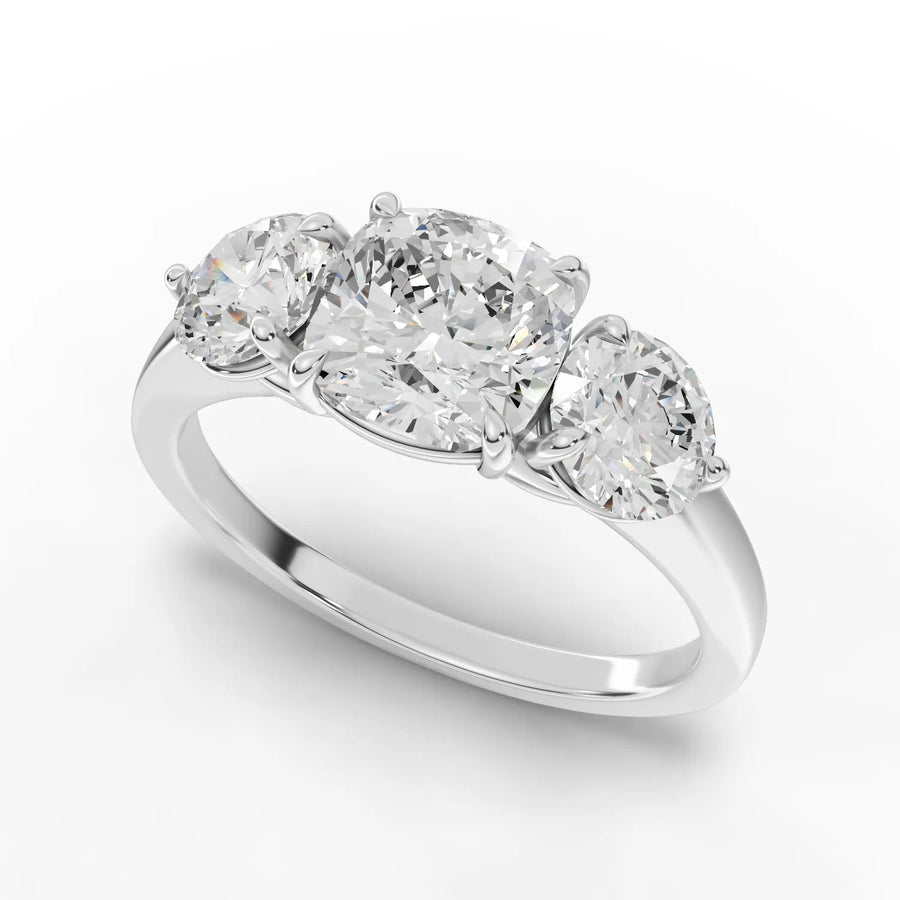 Cushion trinity diamond ring white gold angle