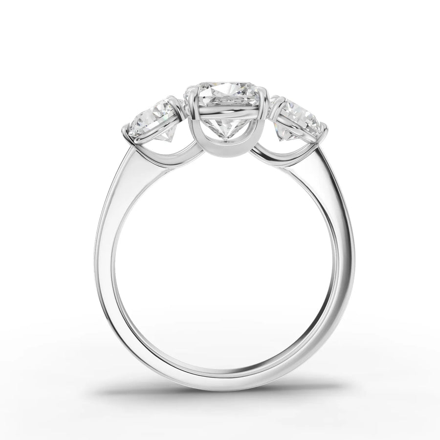 Cushion trinity lab-grown ring white gold close-up