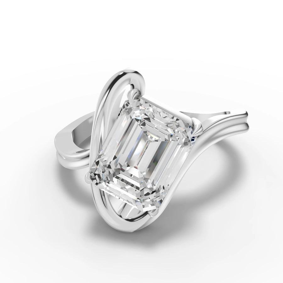 2.50 ct emerald cut lab diamond solitaire ring with bypass band and rectangular center stone