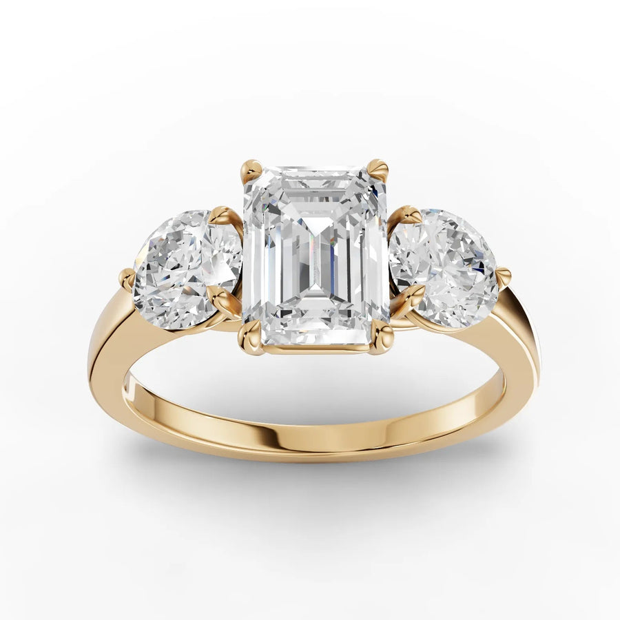2.50 CT emerald trinity lab-grown diamond ring yellow gold top view