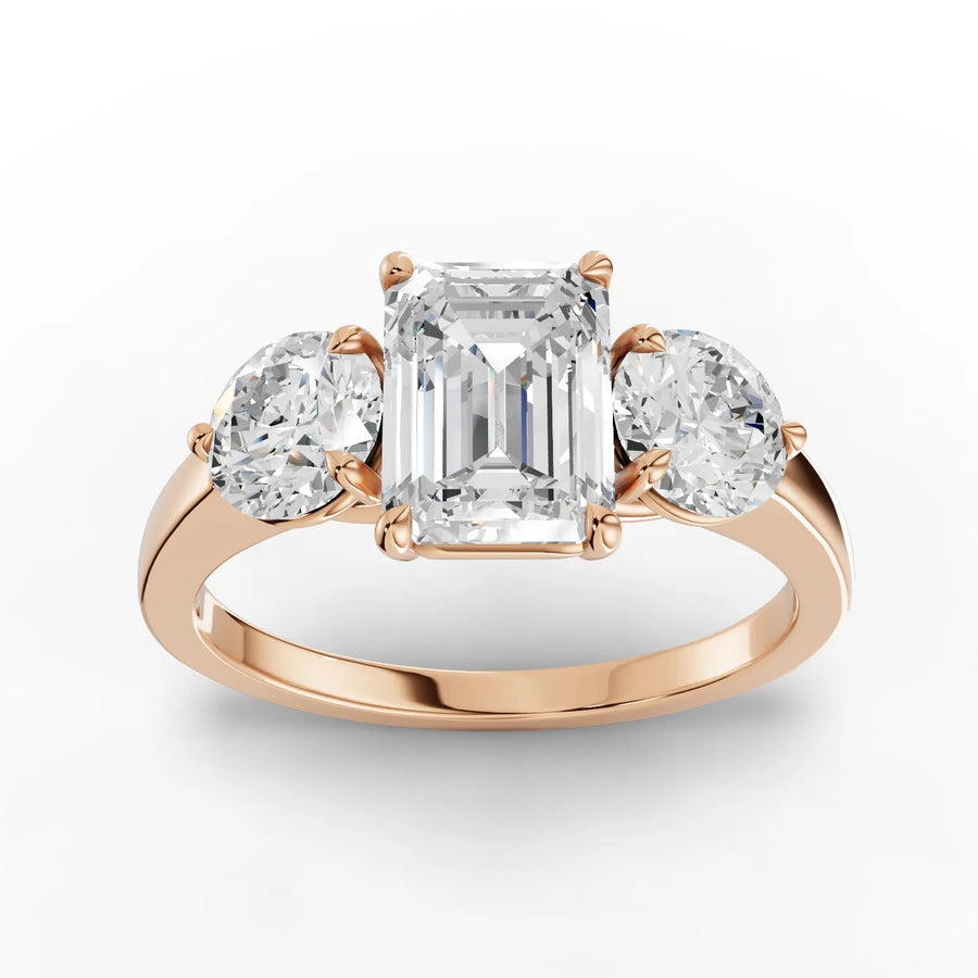 2.50 CT emerald trinity lab-grown diamond ring rose gold top view