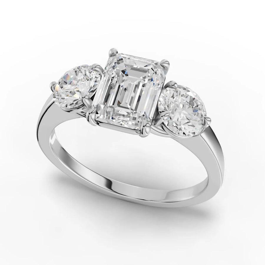 Emerald trinity diamond ring white gold angle