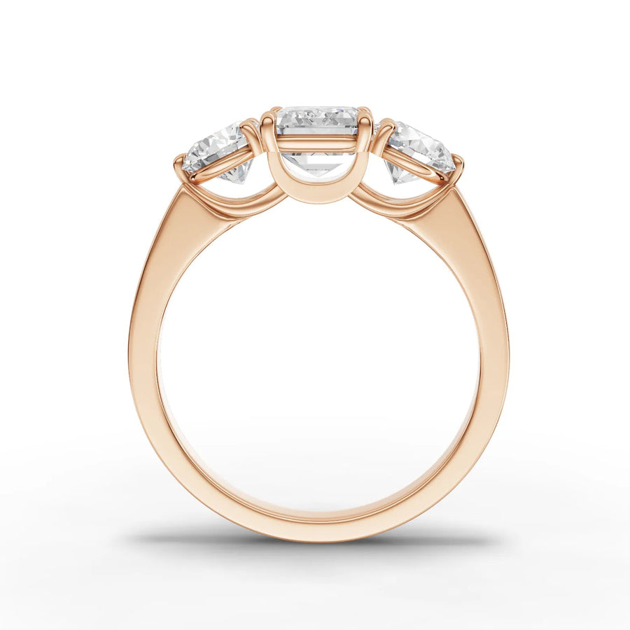 Emerald trinity lab-grown ring rose gold close-up