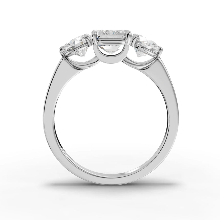 Emerald trinity lab-grown ring white gold close-up