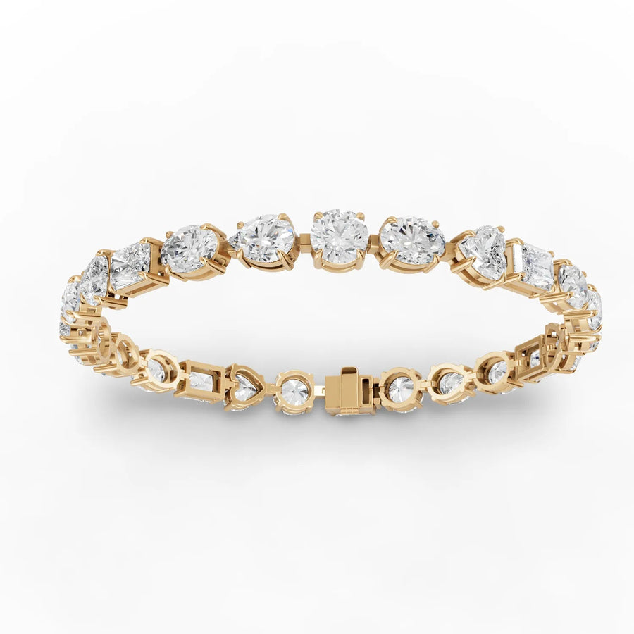 Lab-grown diamond mixed cut bracelet yellow gold close-up
