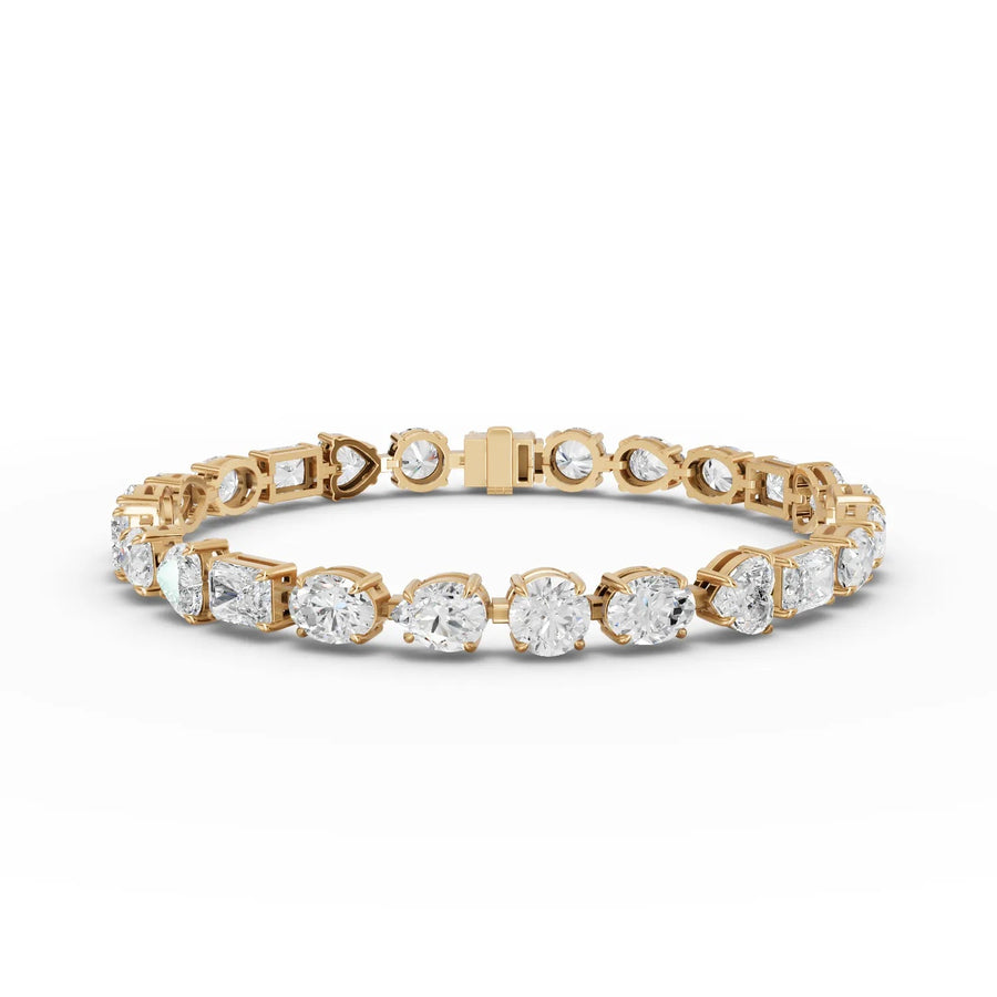 25 CT lab-grown diamond mixed cut bracelet yellow gold front view