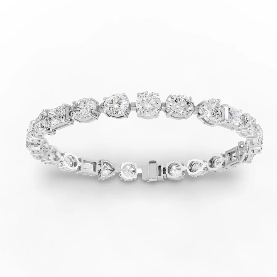 Lab-grown diamond mixed cut bracelet white gold close-up