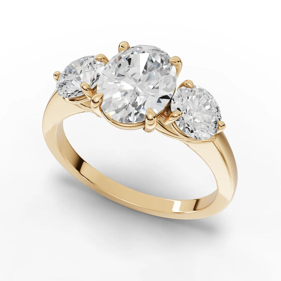 Oval trinity diamond ring yellow gold angle