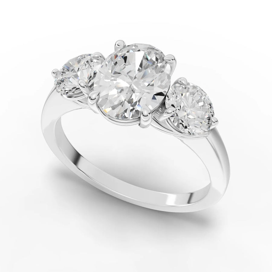 Oval trinity diamond ring white gold angle