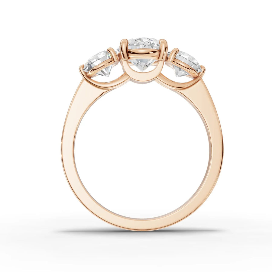Oval trinity lab-grown ring rose gold close-up