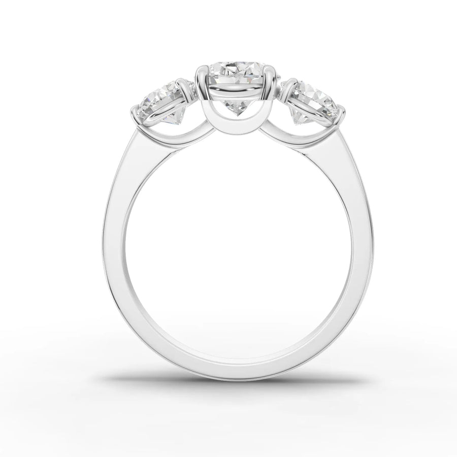 Oval trinity lab-grown ring white gold close-up