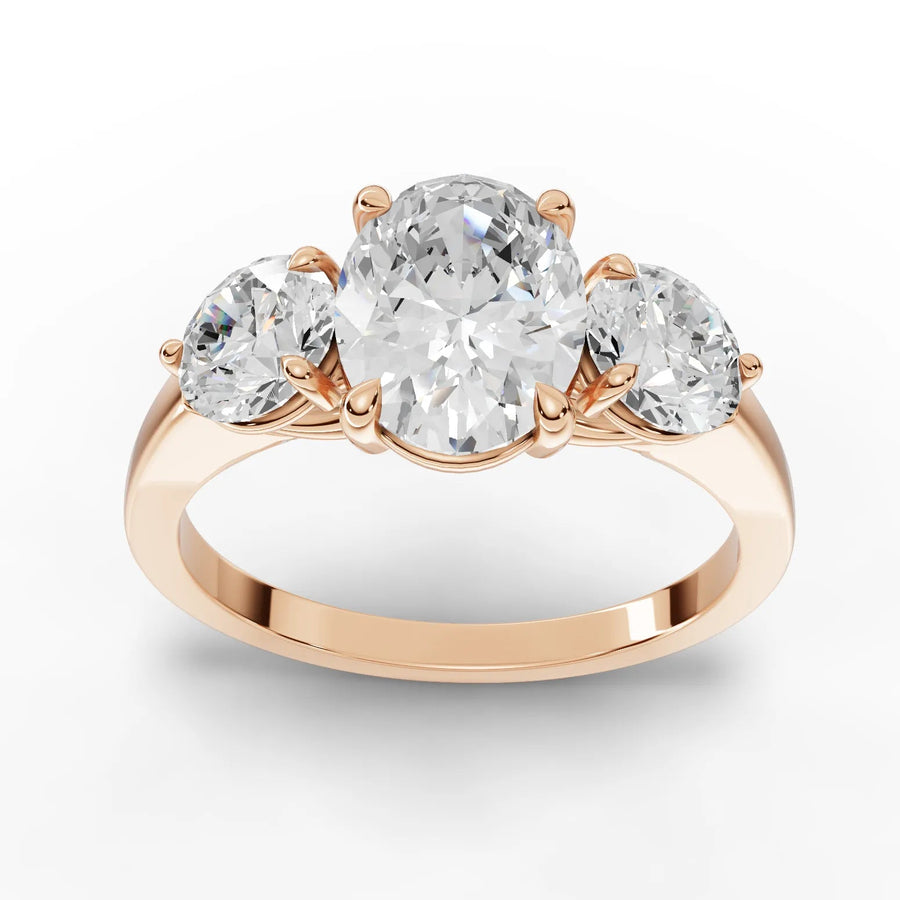 2.50 CT oval trinity lab-grown diamond ring rose gold top view