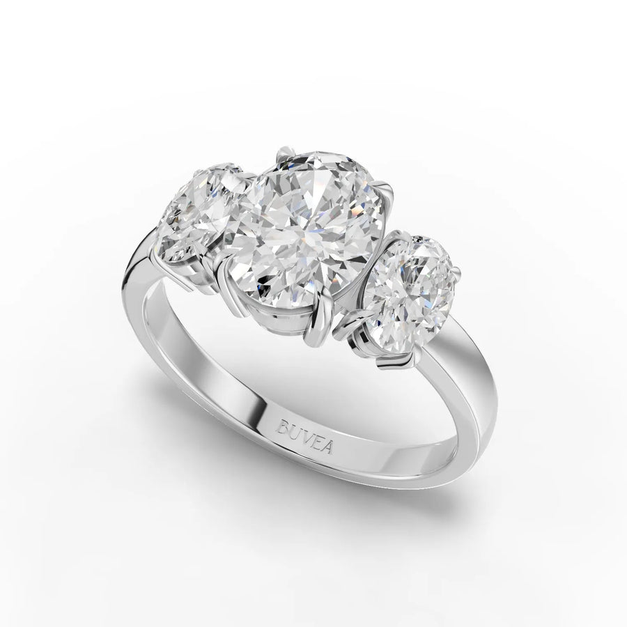 Oval trio diamond ring white gold angled profile