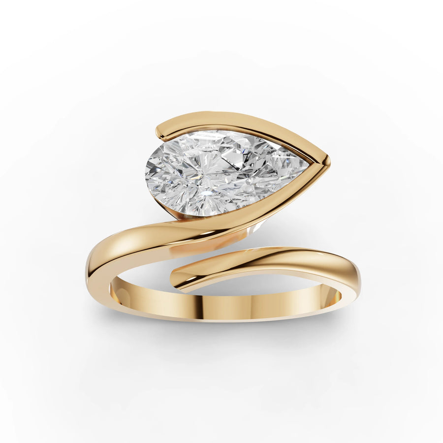Pear solitaire ring yellow gold angle
