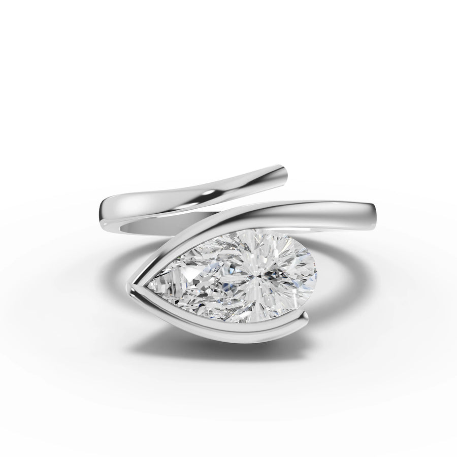 3.00 Ct pear lab grown diamond solitaire ring with wrap design and elongated center stone