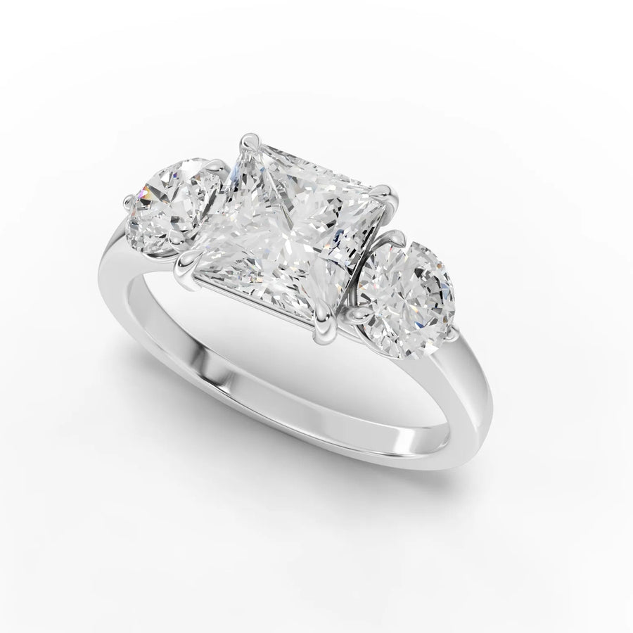 Princess trinity diamond ring white gold angle