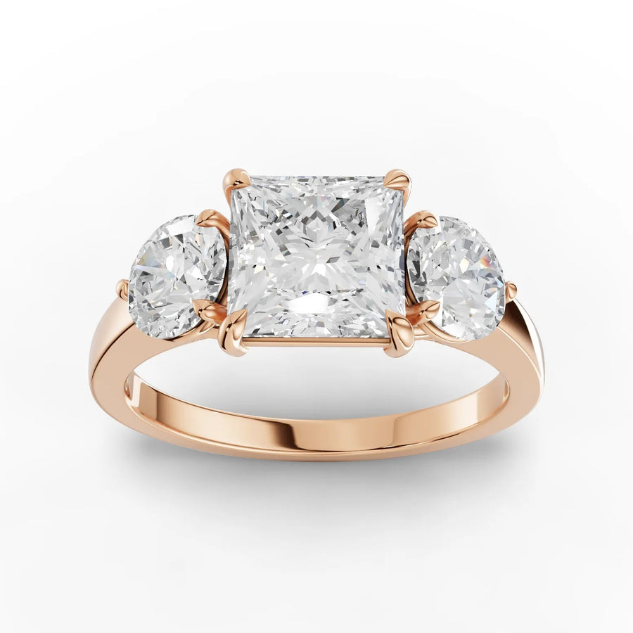2.50 CT princess trinity lab-grown diamond ring rose gold top view