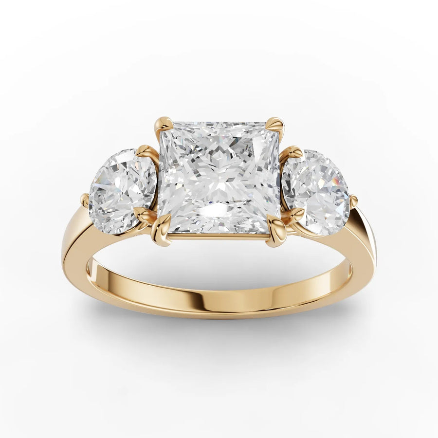 2.50 CT princess trinity lab-grown diamond ring yellow gold top view