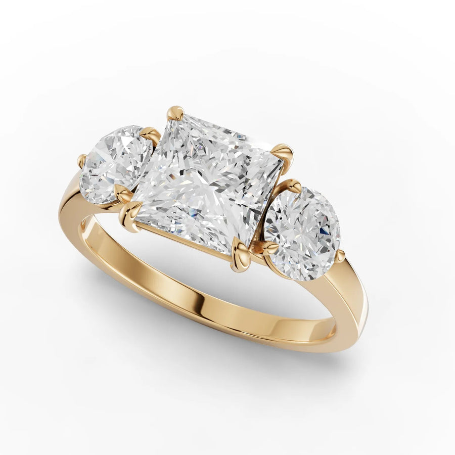 Princess trinity diamond ring yellow gold angle