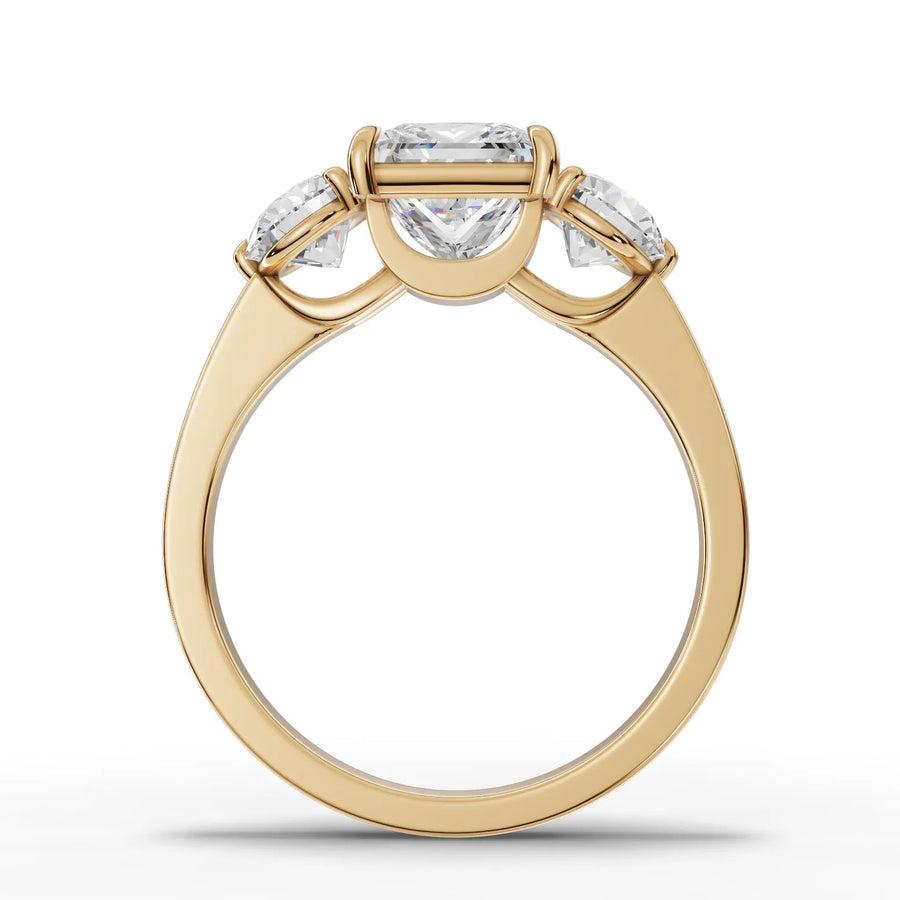 Princess trinity lab-grown ring yellow gold close-up