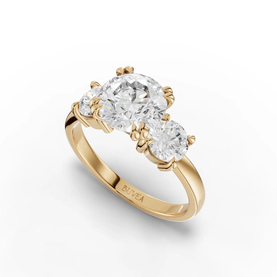 2.50 CT three-stone ring yellow gold angle view