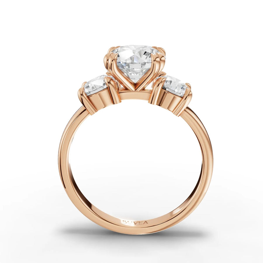 Round diamond trio ring rose gold close-up view