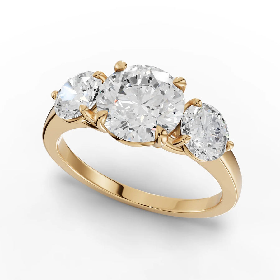 Round trinity diamond ring yellow gold angle