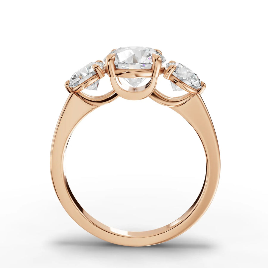 Round trinity lab-grown ring rose gold close-up