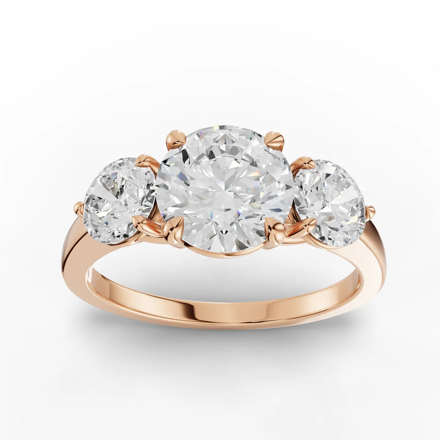 2.50 CT round trinity lab-grown diamond ring rose gold top view