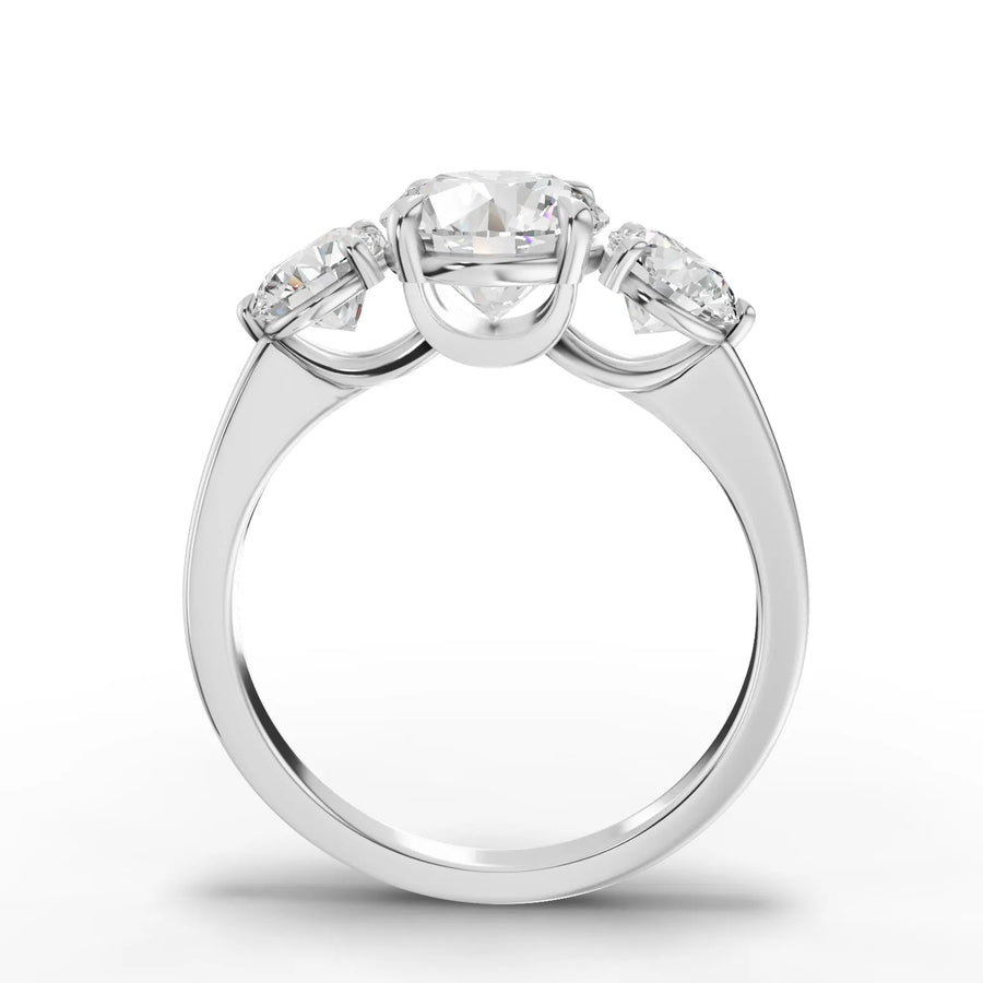 Round trinity lab-grown ring white gold close-up