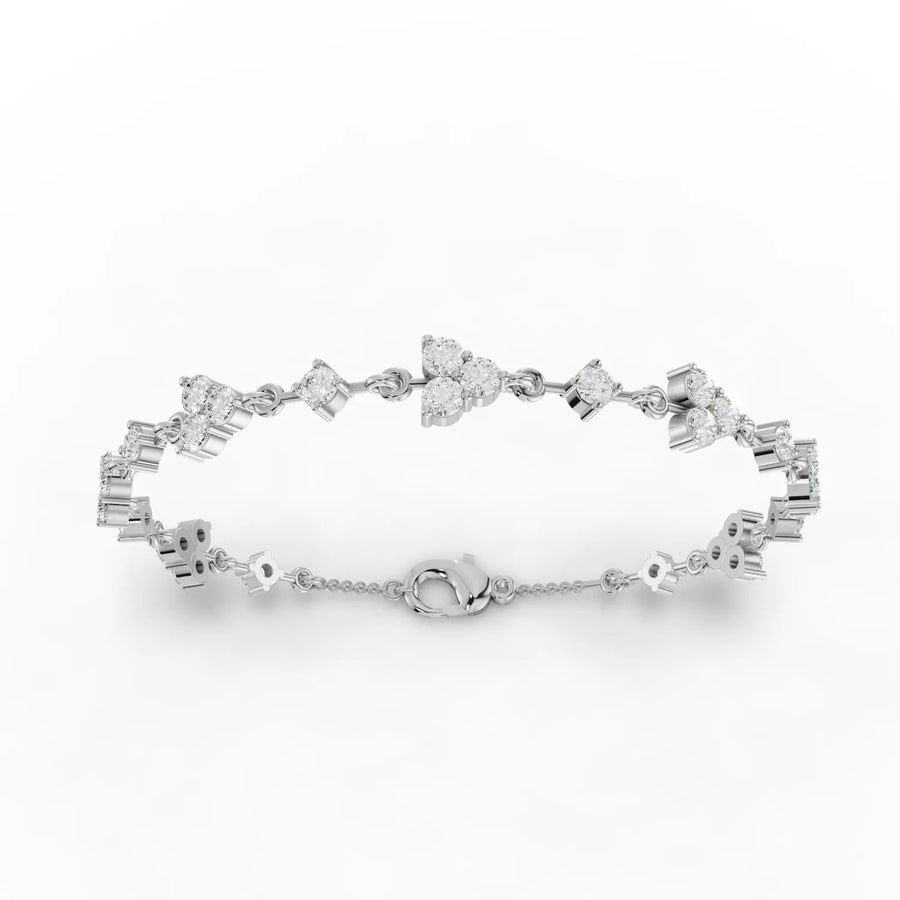 2.64 CT 18K gold floral bracelet with round lab grown diamond cluster links and lobster clasp