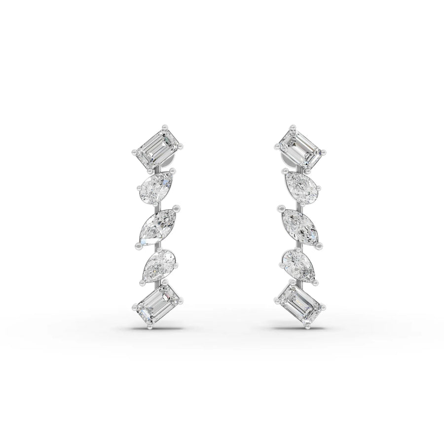 2.74 CT multi-shape lab grown diamond cascade earrings in 18k gold with baguette, marquise and round stones