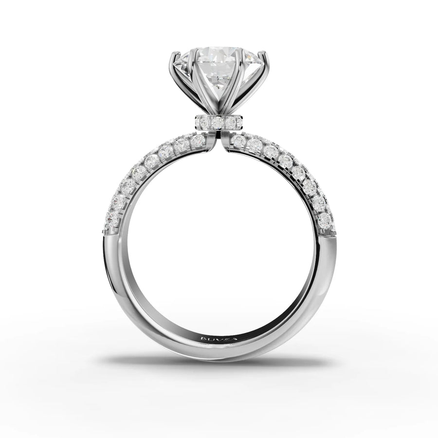 Round hidden halo ring white gold close-up